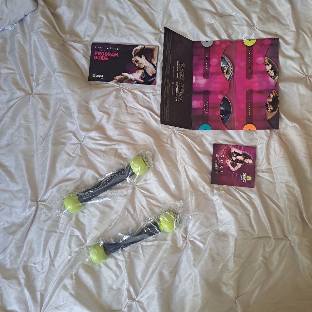 Zumba system with toning weights and 5 disc's nwot